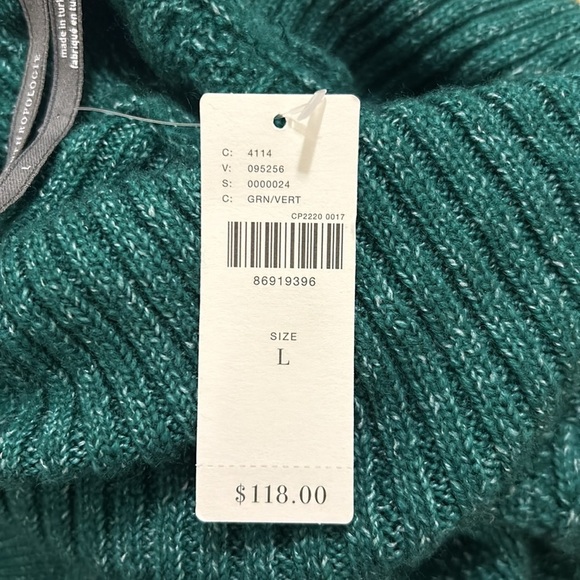 Anthropologie Green Mixed Media Turtleneck Cable Knit Sweater NWT Size Large - Picture 10 of 11